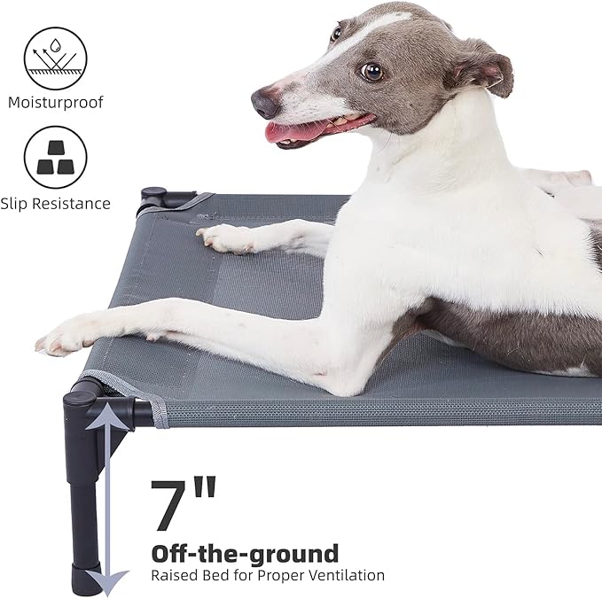 pettycare Elevated Outdoor Dog Bed - Dog Cots for Small Pet, Heavy Duty Raised Cot Waterproof, Cooling Pets Bed with Washable Durable Teslin Mesh and Non Slip Feet, 28 Inches, Grey