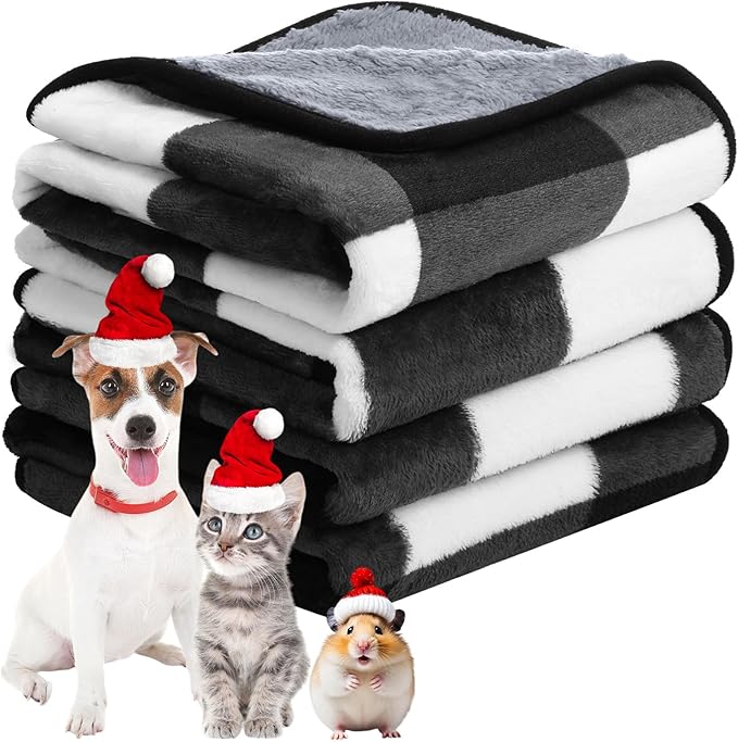 Reginary 4 Pcs Waterproof Guinea Pig Blankets Washable Small Animal Fleece Bedding Absorbent Guinea Pig Cage Liners Reusable Pet Pee Pad Sleep Mat for Hamster Ferret(Gray Plaid,24 x 16 Inch)