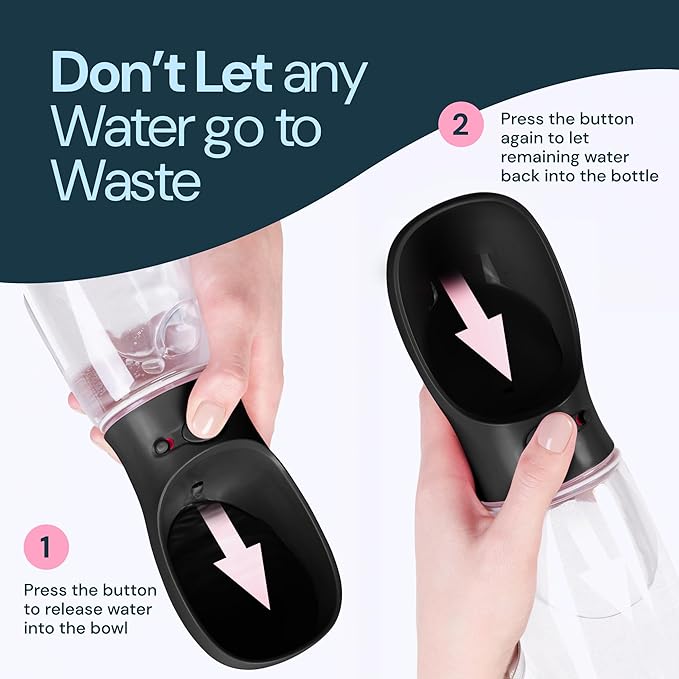 MalsiPree Trail Water Bottle for Dogs - 12oz, Black - Portable Dog Water Bottle & Bowl with Leak-Proof Plug, Food-Grade Plastic & One-Hand Operation for Pet Travel & Hiking
