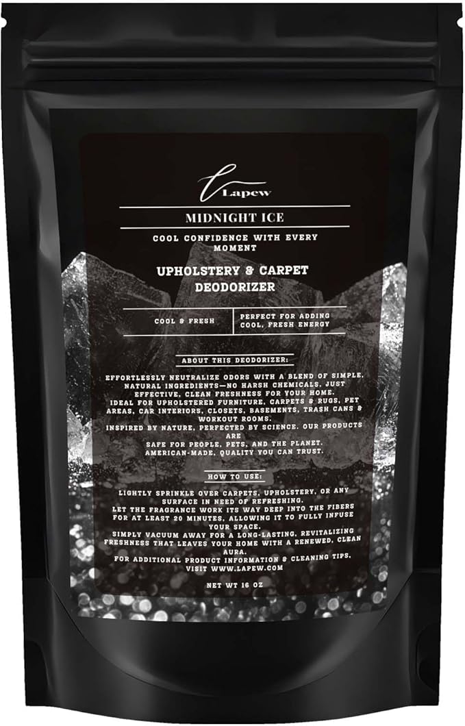 Midnight Ice Carpet Freshener Powder 16 oz | Powerful Odor Eliminator for Home | Upholstery Deodorizer | Carpet Deodorizer | Pet Urine | Cat Litter Box | Black Ice Fragrance.