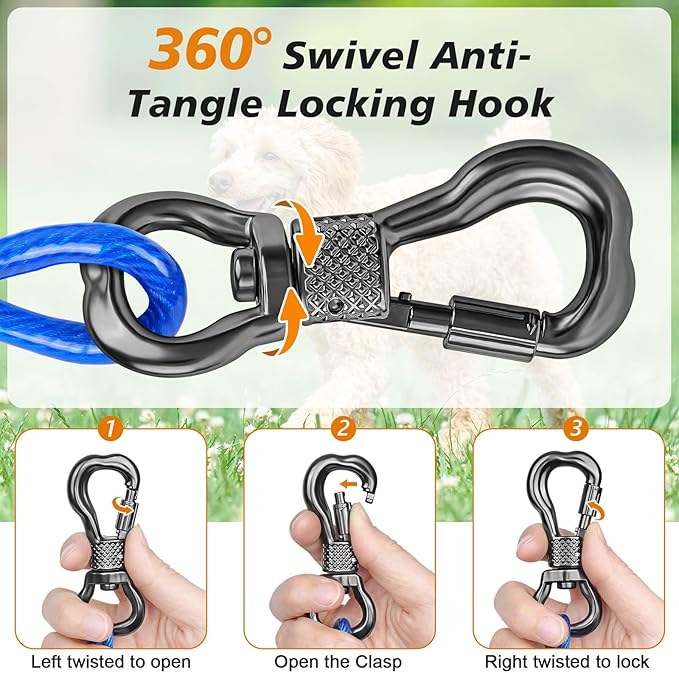 Tresbro 70 FT Dog Tie Out Cable with Spring, Shock Absorbing Tether Chains for Outside Aavilable in 10/15/20/25/30/40/50/70/100/120 FT, Heavy Duty Leads for Yard for Medium & Large Dogs Up to 500 LBS