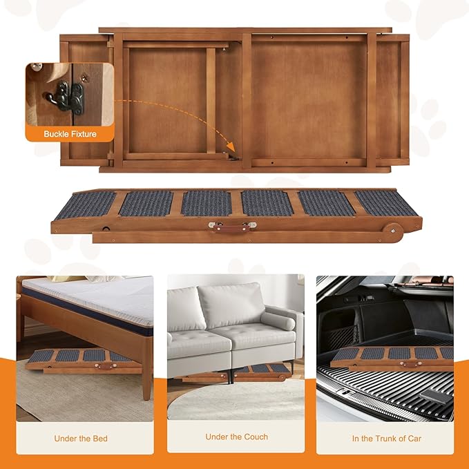 Wooden Dog Ramp for High Bed, 47.2" Long Non-Slip Dog Ramp for Couch, 6 Adjustable Heights from 15.7" to 28" with Side Rails for Small Medium Large Dogs(Up to 160 Lbs)
