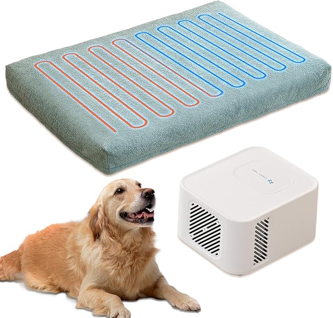 Pet Bed Cooling System, Consistent Warm and Cold Water Pad, No Electric Shock or Chemical Gel Needed, Machine Washable Bed, Ideal for Home and Crates (Cooling & Heating Green, 41" x 28")