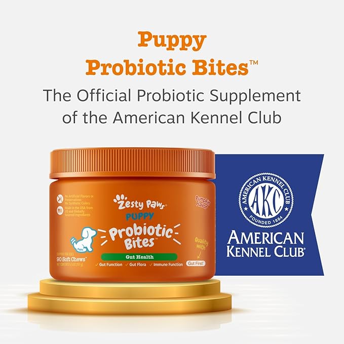 Zesty Paws Puppy Probiotics for Dogs - for Digestive Health, Gut Flora & Immune System Support - Dog Probiotics for Puppies with Bacillus subtilis & Pumpkin - 90 Count