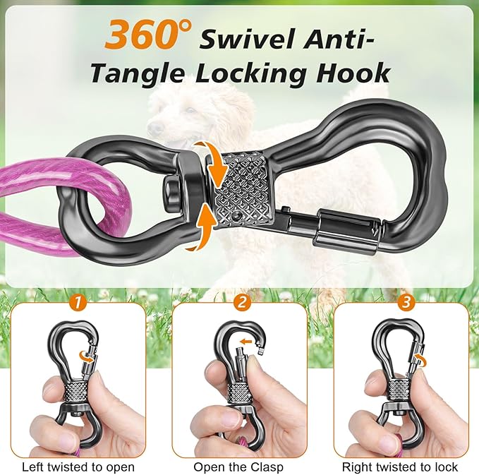 Tresbro 10 FT Dog Tie Out Cable with Spring, Shock Absorbing Tether Chains for Outside Aavilable in 10/15/20/25/30/40/50/70/100/120 FT, Heavy Duty Leads for Yard for Medium & Large Dogs Up to 500 LBS