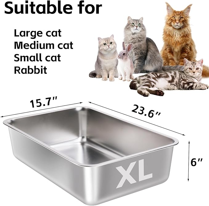 Stainless Steel Litter Box 4 Pack,XL Metal Litter Box for Adult Big Cats,Stainless Steel Cat LitterBox, Cat LitterBox High Sided -Pet Toilet Easy to Clean,Non Stick, No Smell