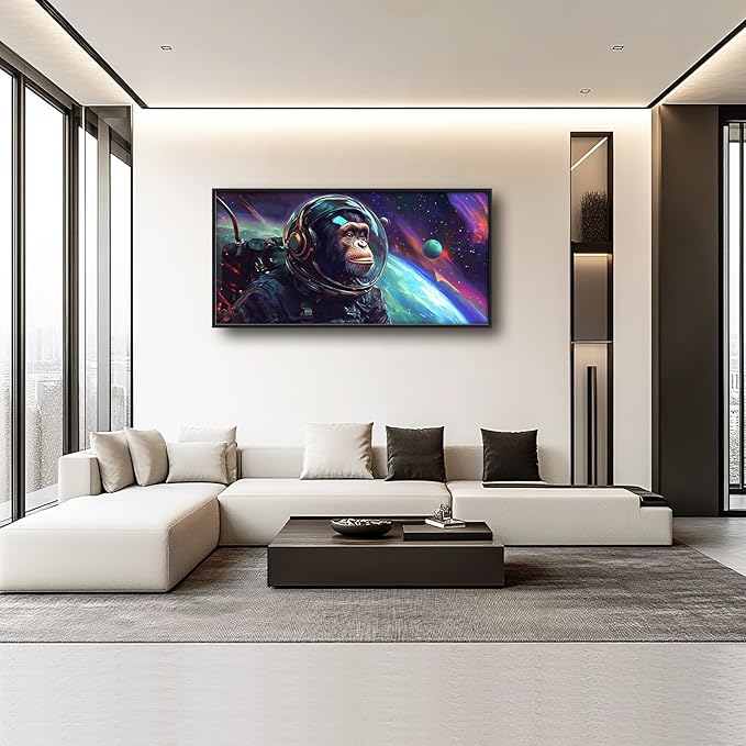 Framed Large Monkey Astronaut Wall Art, Oversized Chimpanzee Spacemen Wall Decor for Living Room, Outer Space Canvas Painting Pictures Modern Artwork for Living Room Bedroom Office 60"x30"
