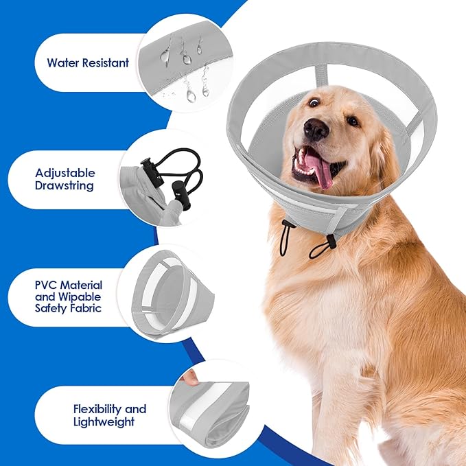 SAWMONG Soft Dog Cone for Small Dogs, Adjustable Pet Recovery Collar to Stop Licking, Comfy Elizabeth E-Collar for Dogs After Surgery Alternative (S,Grey)