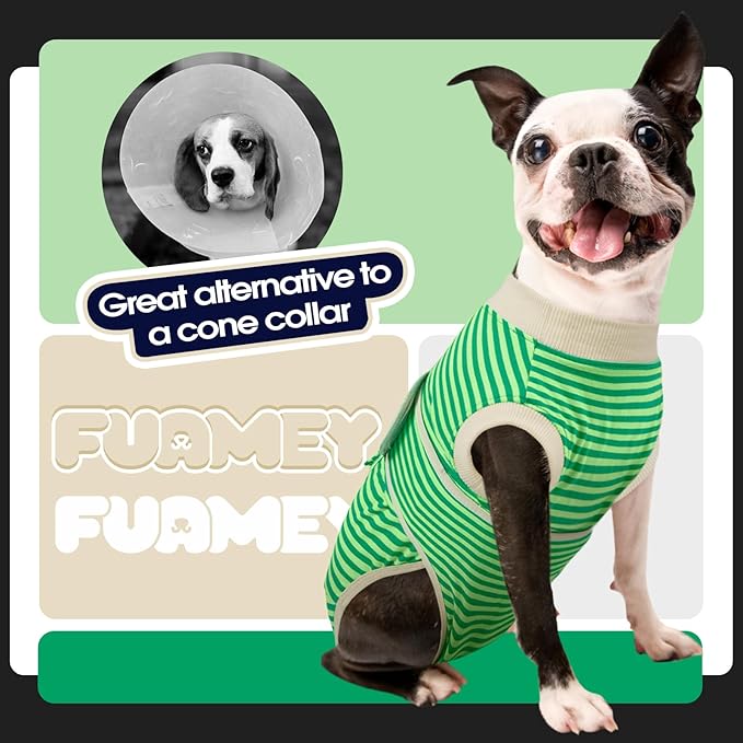 FUAMEY Dog Recovery Suit Male,Dogs Surgery Neuter Suits Puppy Spay Shirts for Female Protect Dog's Skin Anti Licking Abdominal Wounds Doggie Onesie Pet Bodysuit Alternative to Cone Green Stripes M