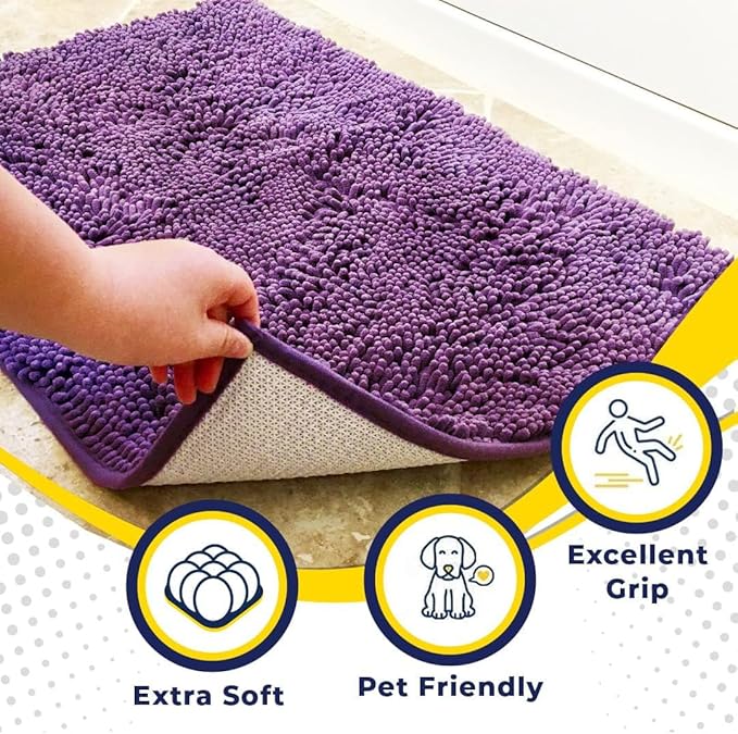 Muddy Mat® Original Dog Door Mat for Muddy Paws, Super Absorbent Microfiber, Non-Slip Washable Pet Rug, Quick Dry Chenille Entryway Carpet, Machine Washable Indoor Outdoor mat, Purple 48"x60"