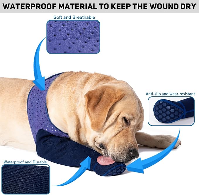 COODEO Dog Socks to Prevent Licking Paws, Healing Boots & Paw Protectors with Non-Slip Bottoms for Wound Protection, Waterproof Sleeve Shoes for Licking（Purple，XL_Right