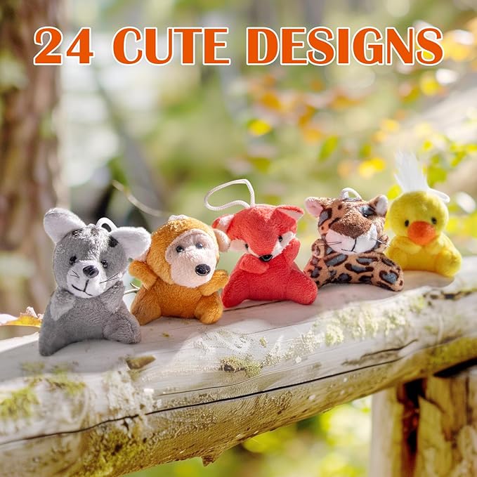 24 Pack Mini Stuffed Animals Bulk Party Favors For Kids Treasure Box Toys Classroom Plush Toys Claw Machine Key Chains Carnival Prizes Small Valentine Halloween Christmas Gifts Stocking Stuffers