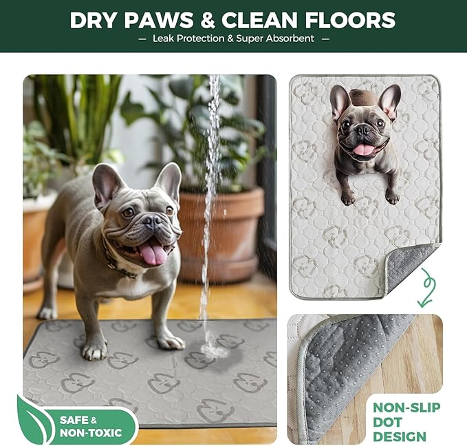 FXW Washable Pee Pads for Dogs, Puppy Pads with Super Absorbent, Specifically Designed for 24inch Cages, 23" × 17" Rectangle, Khaki, 4 Packs