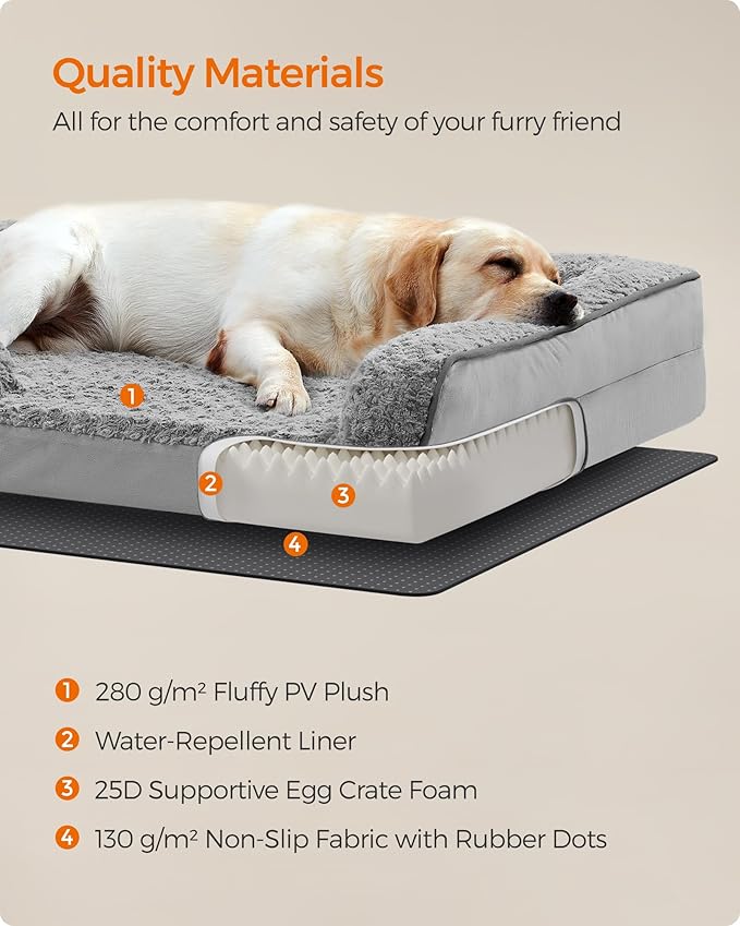Feandrea Orthopaedic Dog Bed for Large Dogs, Waterproof Dog Sofa Bed with Removable Washable Cover, 42 x 32 x 7 Inches, Dove Gray UPGW253G01