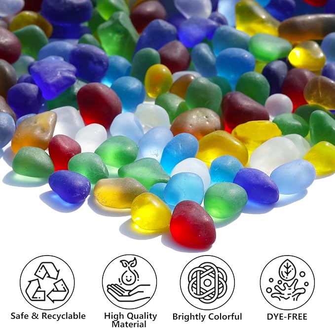 Sea Glass Stones - 2.9LB/46.4oz Colorful Frosted Glass Pebbles Gemstones - Perfect for Aquarium Rocks, Fish Tank Gravel, Vase Fillers, Seaglass DIY Crafts, and Home Decor