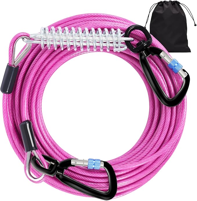 Snagle Paw Heavy Duty Long Leads for Yard 200FT-1000LBS Break Strength, Tie Out Cable With Swivel Lockable Hook & Spring, Chew Proof Chain for Outside, Run Cable for Medium Large Dogs