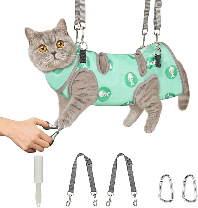 Supet Cat Grooming Hammock, Self-Adherent Cat Wrap for Cutting Nails, Anti-Escape Calming Wrap for Medicine, Nail Clipping, Teeth Brushing, Ear Cleaning