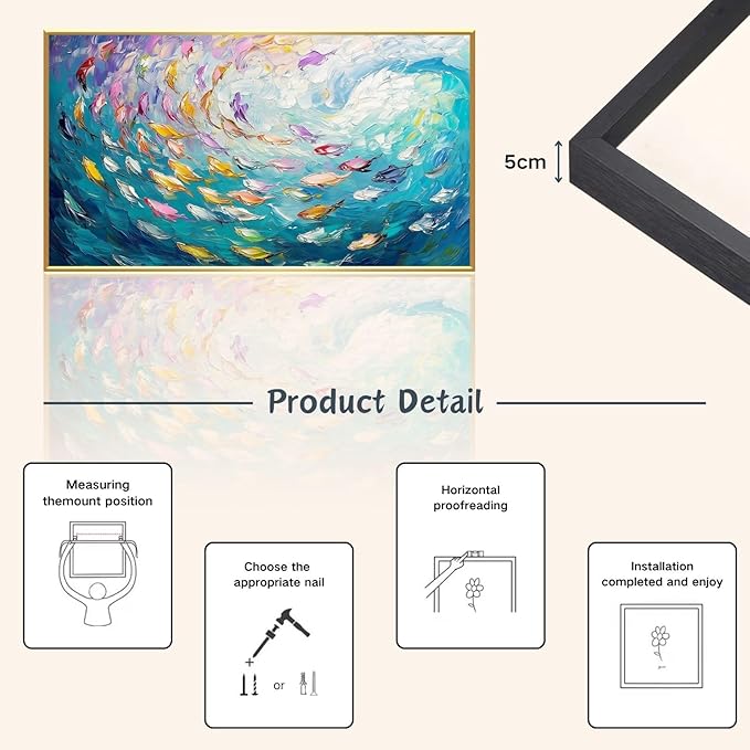 Fish Canvas Wall Art, Abstract School of Fish Canvas Wall Art, School of Fish Painting Canvas, School of Fish Wall Art, Fish Wall Decor, Fish Pictures Wall Decor, Bedroom Canvas Wall Decor (Black Framed, 30"x17" | 76x43cm)