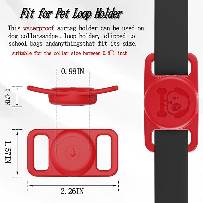 2 Pack Waterproof AirTag Dog Collar Holder Compatible with Apple AirTag, Silicone Hidden Loop Holder for Airtag Tracker, Anti-Lost Dog Collar Air Tag Accessories(Red-Orange)