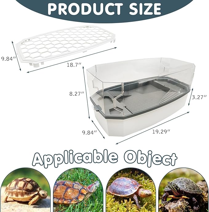 Hamiledyi Small Turtle Tank with Lid and Water Pump Acrylic Turtle Aquarium Starter Kit Easy to Change Water Multi-Function Area Reptile Habitat for Turtles Hermit Crabs Crayfish Tortoises (Medium)