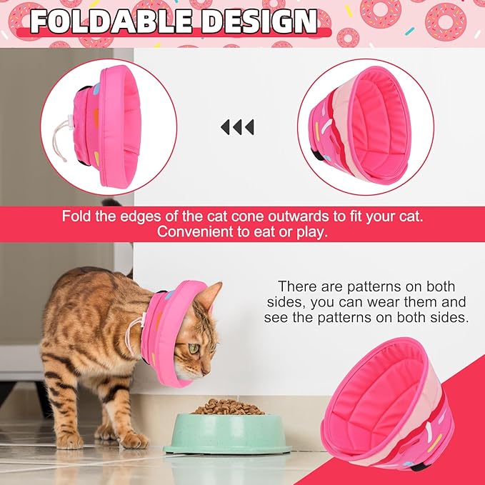KOOLTAIL Cat Cone Collar Soft, Cat Recovery Collar After Surgery, Adjustable Comfortable Lightweight Cat Neck Cone to Stop Licking, Foldable Donut Water Resistant Pet Cone for Small Large Kitten PinkM