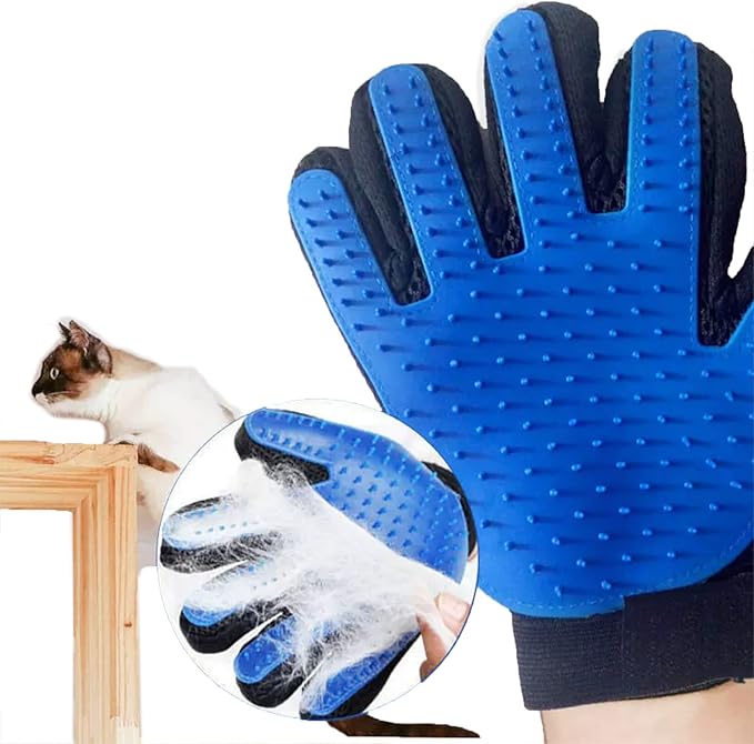 Zoocozy 2 in 1 Pet Hair Removal Glove for Cat Dog, Indoor Cat Grooming Gloves, Pet Washing Brush for Shedding Massage - Double-Sided Available(Dark Blue)