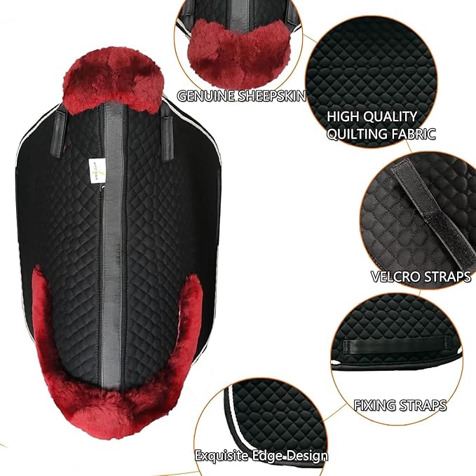 Woolous Dressage Saddle Pad, English Saddle Pad with Sheepskin Trim, Lambskin Wool Fleece Lining, Square Saddle Pad for Equestrian Riding, Comfortable & Shock Absorbing