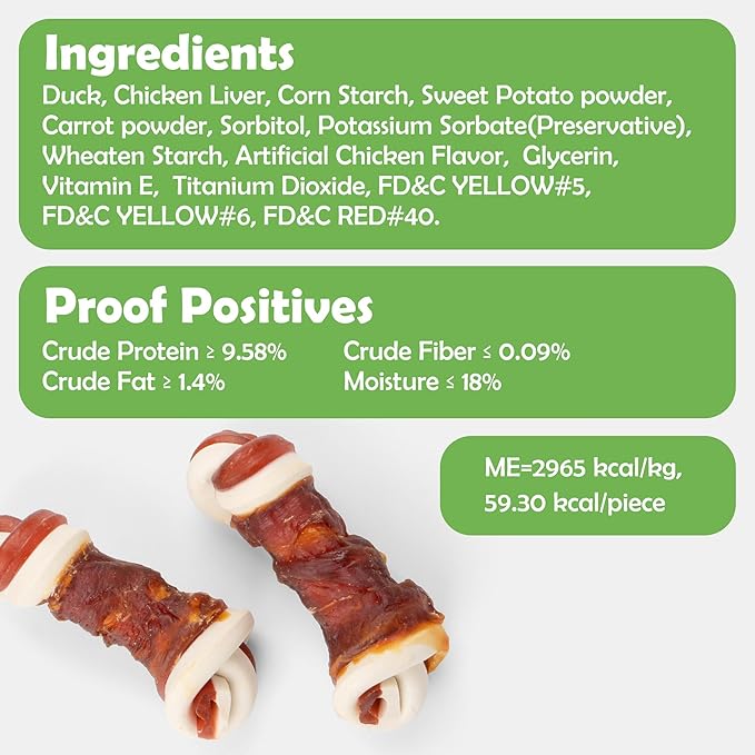 MON2SUN 2.5" Rawhide Free Dog Treats with Mixed Vegetables, Duck Wrapped Mini Knot Bones for Small Dogs, Healthy Snacks for Balanced Nutrition, 21.2oz