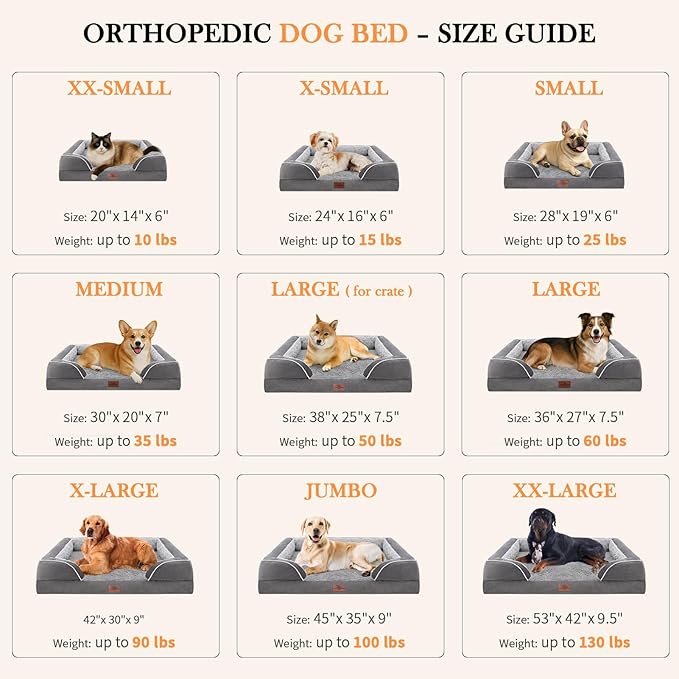 Comfort Expression Medium Dog Beds Waterproof Orthopedic Foam Dog Sofa Beds for Medium Large Dogs Comfy Pet Bed with Washable Removable Cover & Non-Slip Bottom(Medium,Grey)