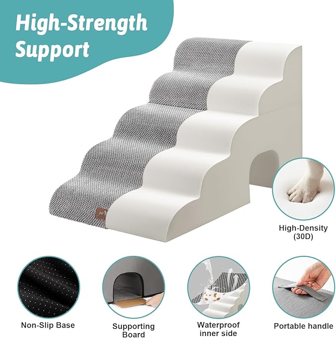 Extra Wide Dog Stairs with Tunnel, Detachable Large Pet Step for Small Medium Dog, Puppy or Cat, Ramp for High Bed, Couch, Sofa or Car, Stable, 19.7x33x22.4 inch, 5 Step, Grey