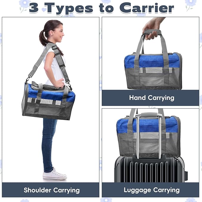 PINVNBY Bunny Carrier for Travel Camping Outdoor, Small Pet Carrier, Guinea Pig Carrier, Breathable Pet Portable Hand Bag for Hamster Bunny Guinea Pig (Blue & Gray)