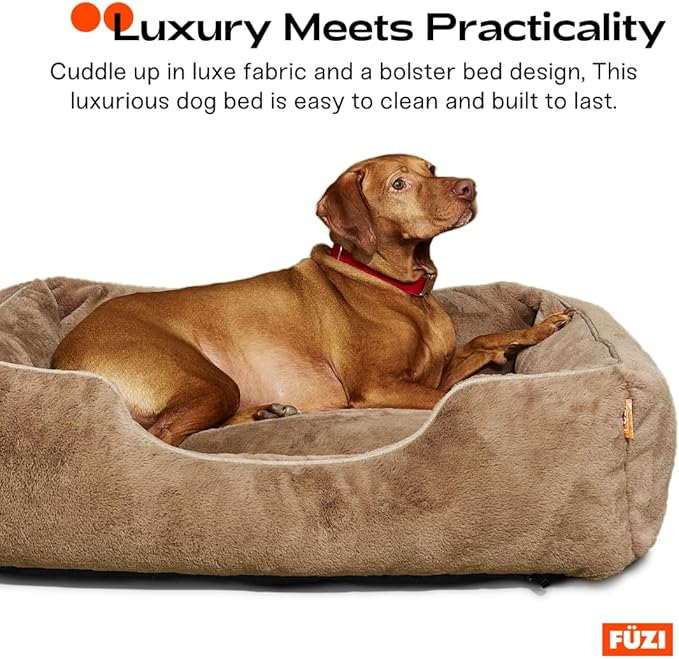 FUZI Luxury Aesthetic Dog Bed for Large Dogs with Washable Cover, Pet Couch, Pet Bed with Sides, Non-Slip Bottom, Soft and Durable Calming Dog Bed, Large 35.6x28.5x9.5 Dark Grey