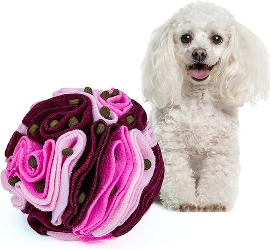 Pet Snuffle Ball, Puzzle Sniffing Interactive Dog Ball for Blind Dogs Training Stress Relief Dog Enrichment Toys Treat Machine Washable (Fantasy Pink, 10cm)