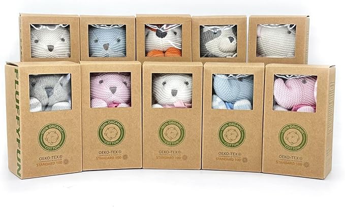 100% Organic Cotton Baby Toys White Bunny Rabbit Stuffed Animal for Newborn 7.1"