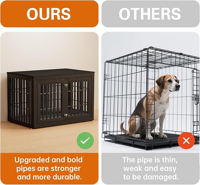 48" Heavy Duty Dog Crate Furniture for Small,Medium and Large Dogs,Rustic Wooden Dog Cage Kennel Indoor Furniture with Waterproof Top,Decorative Pet House Side End Table (Black)