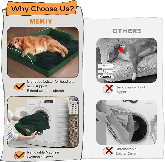 Large Dog Bed Orthopedic Washable Extra XXXLarge Big Dog Bed with Washable Bolster & Memory Foam Couch Sofa - Waterproof with Removable Cover - Emerald