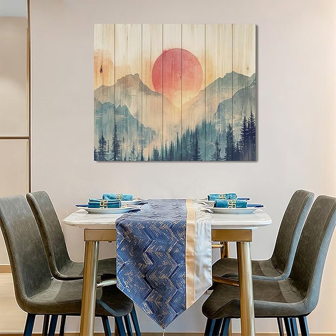 Framed Large Cabin Mountain Wall Art for Living Room, Oversized Rustic Forest Wall Decor, Rustic Nature Landscape Canvas Painting Sunset Pictures Home Decoration for Bedroom Office 60"x30"