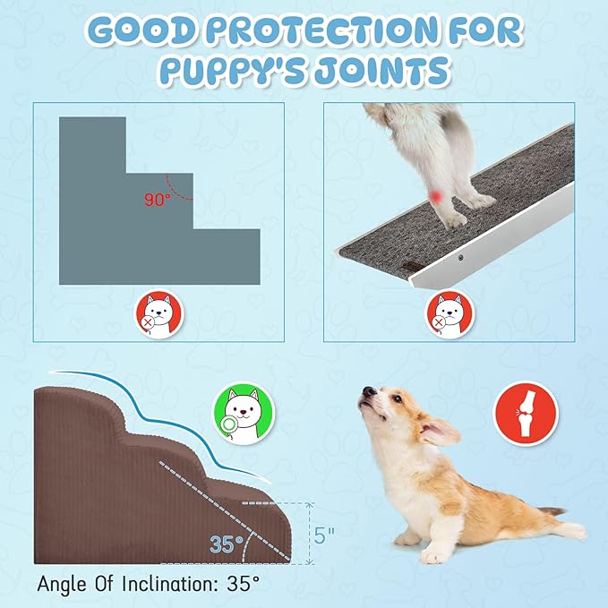 Dog Steps for Small Dogs, 4-Step Pet Ramp Stairs for High Beds and Sofa, Non-Slip Pet Stairs for Small Dogs and Cats, Removable and Easy to Clean Cover, Coffee