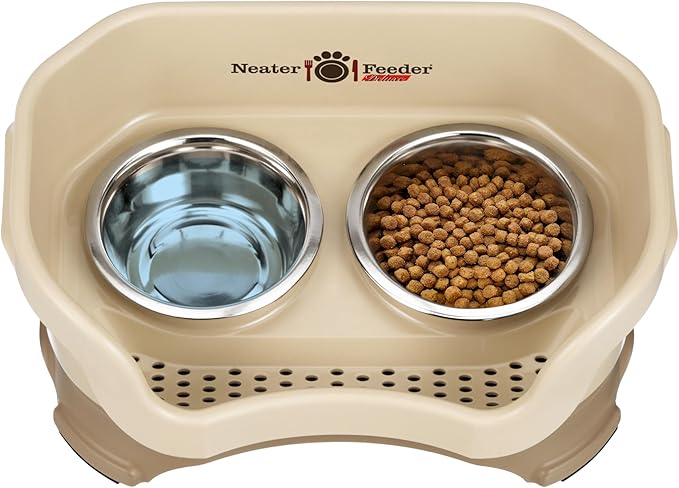 Neater Feeder Deluxe Mess Proof Cat Bowls Elevated for All Breeds – Made in USA – No Spill Raised Bowls for Indoor Cats – Stainless Steel Food and Water Bowl Set, Pet Dish Feeding Station, Cappuccino