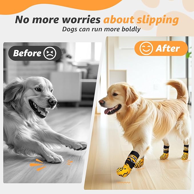 Reflective Dog Socks to Prevent Licking Paws, Dog Paw Protector, Hardwood Floors Anti Slip, Non Slip Dog Socks with Grippers, Dog Booties and Paw Protectors for Indoor Use - Size Medium