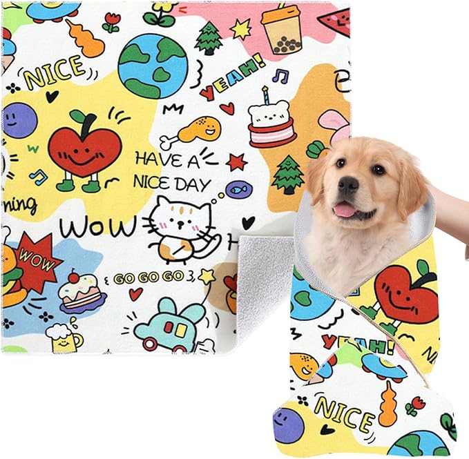 Cat Grooming Wrap, [XXL] Cat Restraint Wrap for Nail Clipping, Ear Cleaning, and Teeth Brushing, Self-Adherent, Anti-Bite, Anti-Scratch, Anti Scratch, Colorful Graffiti
