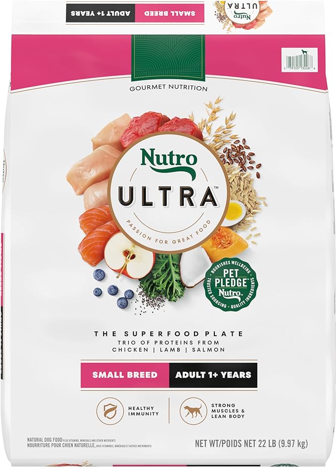 Nutro Ultra Adult Small Breed Dry Dog Food, Chicken, Lamb and Salmon Protein Trio, 22 lb Bag