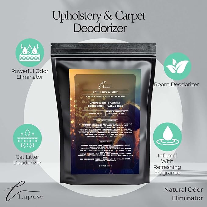 A Million Wishes Carpet Freshener Powder Refill 36 oz | Powerful Odor Eliminator for Home | Upholstery Deodorizer | Carpet Deodorizer | Pet Urine | Cat Litter Box | A Thousand Wishes Fragrance