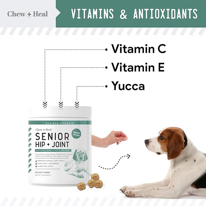 Glucosamine for Dogs Hip and Joint Supplement - 120 Soft Chews for Senior Dogs with Glucosamine, Chondroitin, MSM, Vitamin C, and Omegas - for Mobility, Cartilage, and Joint Health