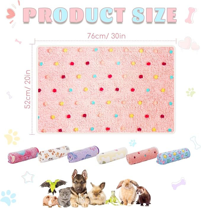 6 Pack Guinea Pig Cage Liner, Washable Guinea Pig Fleece Blankets Beding Accessories, Flannel Throw Warm Sleep Mat, Pet Pee Pads for Small Animal Hamster Rabbit Puppy Cat (Light Color, 30x20 Inch)