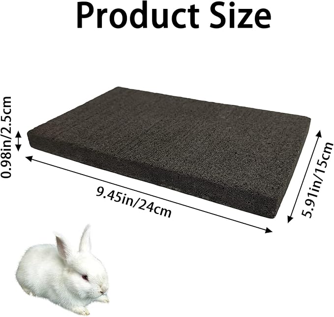 BNOSDM Rabbit Grinding Claw Pads 2 Pack Bunny Scratch Foot Pads Natural Hamster Lava Stone for Teeth Grinding Black Guinea Pig Scratching Board Chew Toy for Ferret Chinchilla Mouse