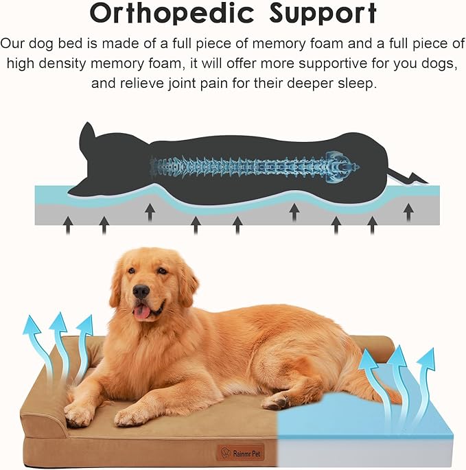 Chew Proof Dog Bed, 3" Memory Foam Dog Bed for Medium and Large Dogs, Removable and Washable Microsuede Cover, Waterproof Liner, Nonskid Bottom, 41x27 Inches XL Khaki