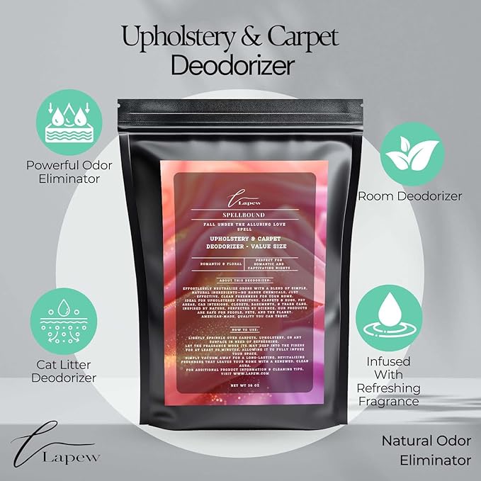 Spellbound Carpet Freshener Powder Refill 36 oz | Powerful Odor Eliminator for Home | Upholstery Deodorizer | Carpet Deodorizer | Pet Urine | Cat Litter Box | Love Spell Fragrance