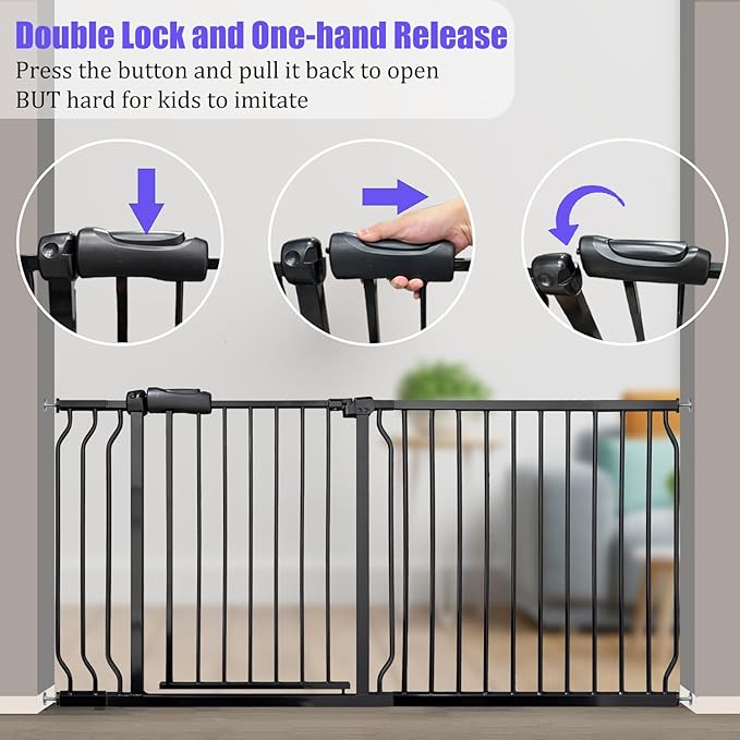 Baby Gates Extra Wide 71.5-76.4 Inch Large Baby Gates for Stairs Tension Pet Dog Gates Indoor for Doorways No Drilling Pressure Mounted Pet Gates for Kids