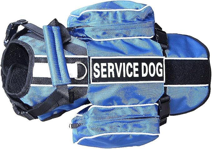 Serijoars Dog Vest Harnesses with Saddlebag Backpack for Camping & Travel - Reflective Hound Hiking Backpack Saddle Bag - Lightweight Vest Harness for Medium & Large Dogs (Blue, S)